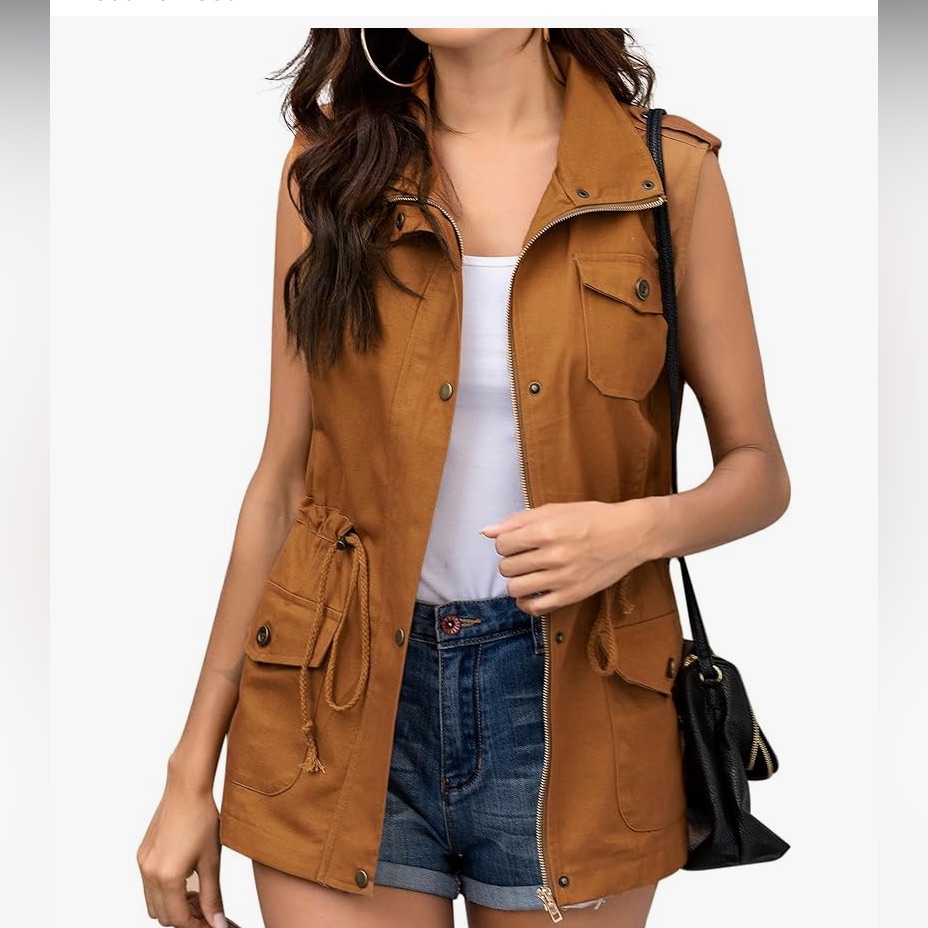 Women's Sleeveless Utility Vest In Caramel Brown